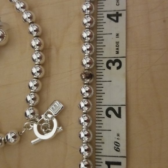 Silver Ball Necklace Bracelet Stud Earrings Set - Picture 8 of 11